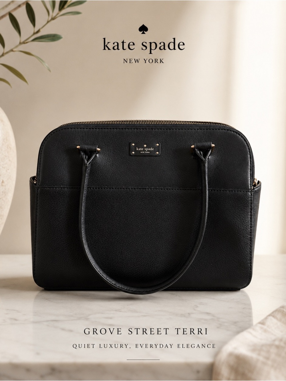 NWOT Kate Spade Black Leather Grove Street Terri Purse Designer Quiet Luxury